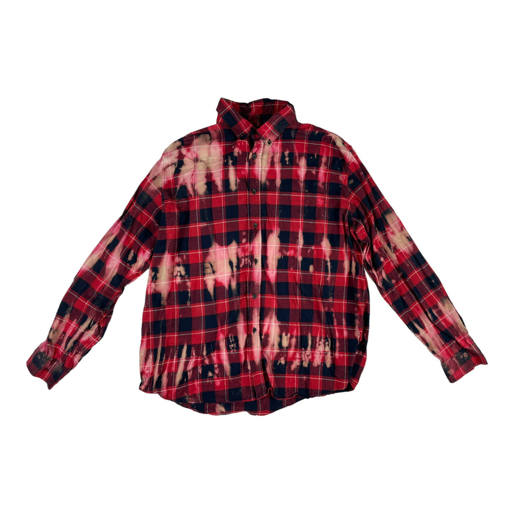 Red Striped Bleach Dye Flannel - XL