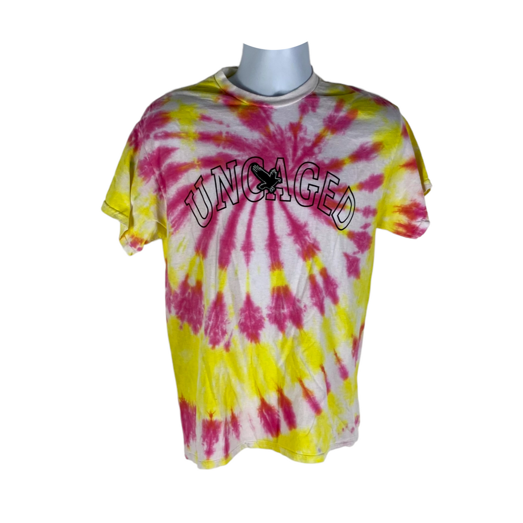 Uncaged Pink & Yellow Spiral T-Shirt - M