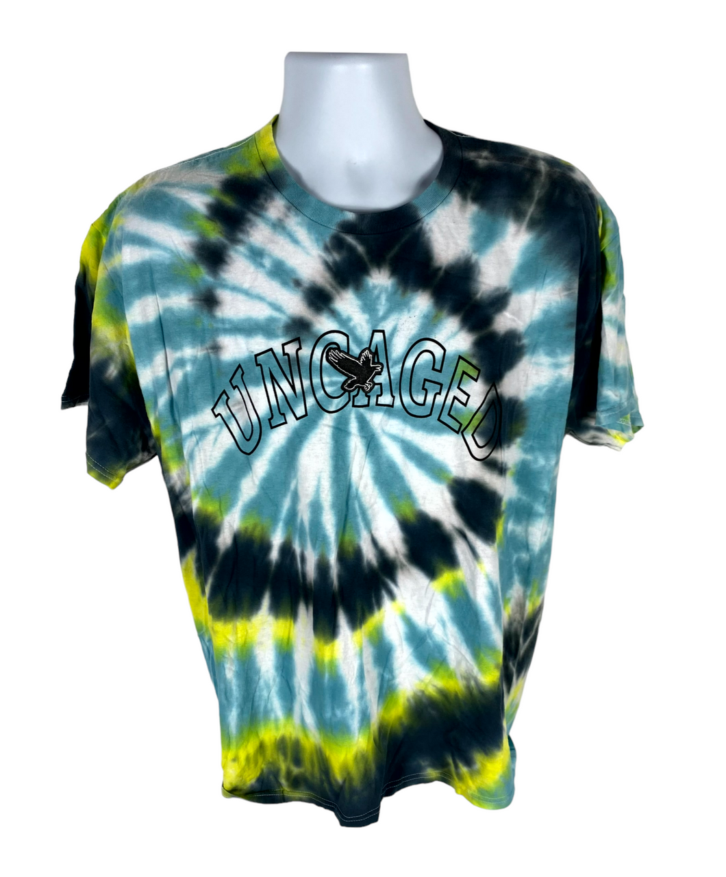 Uncaged Blue, Black & Yellow Spiral T-Shirt - XL