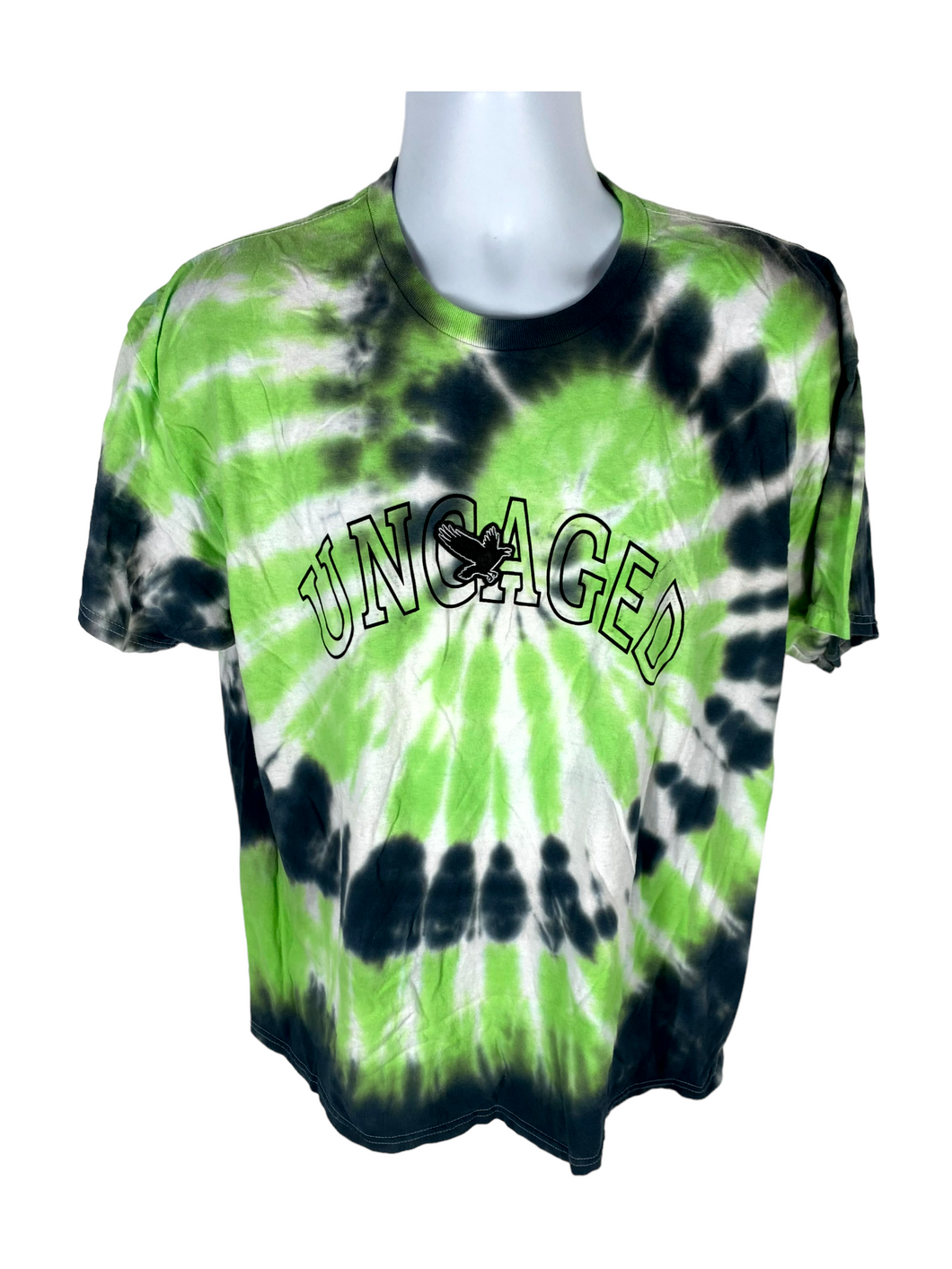 Uncaged Black & Lime Green Spiral T-Shirt - XL