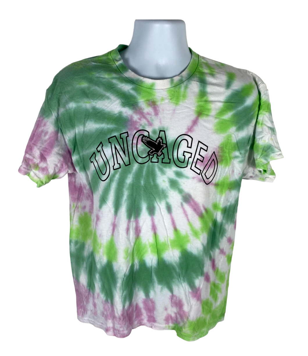 Uncaged Green & Pink Spiral T-Shirt - L