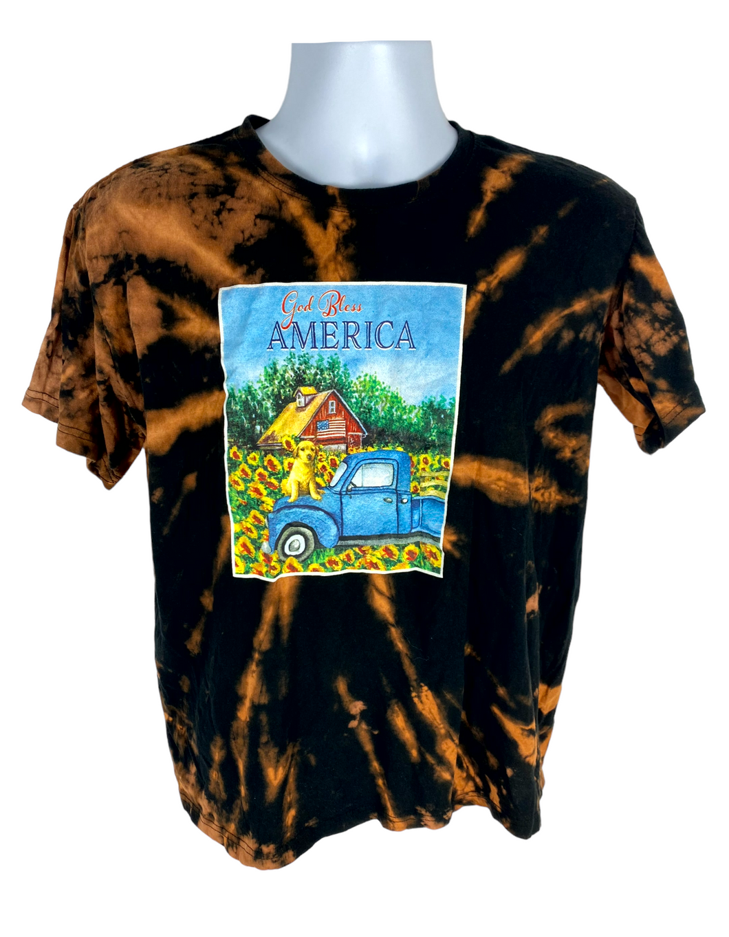 God Bless America Bleach Dye T-Shirt - L