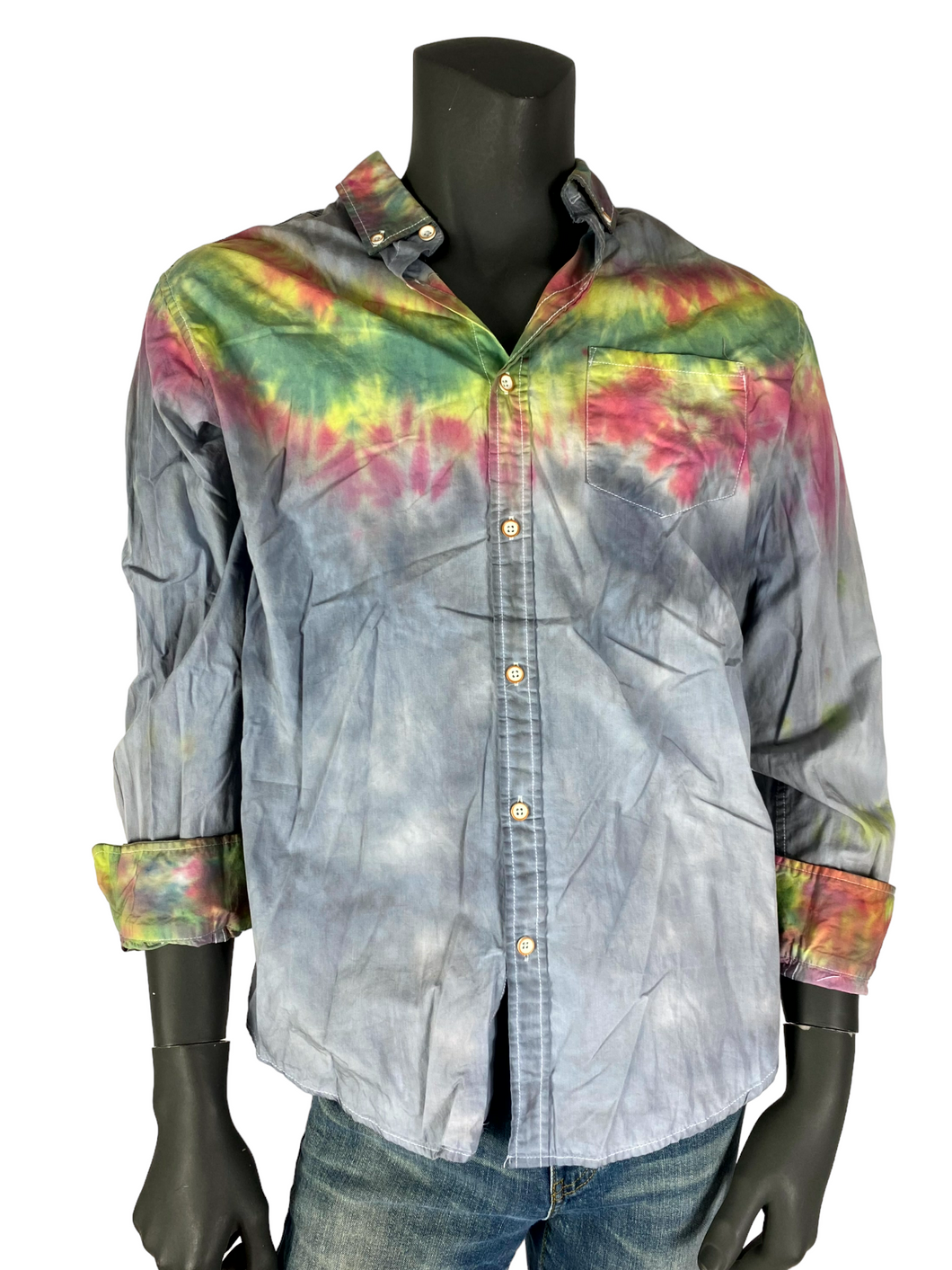 Rasta Tie-Dye Long Sleeve Button Down - M