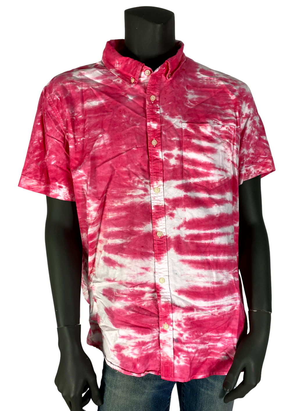 Pink Tiger Striped Short Sleeve Button Down - L