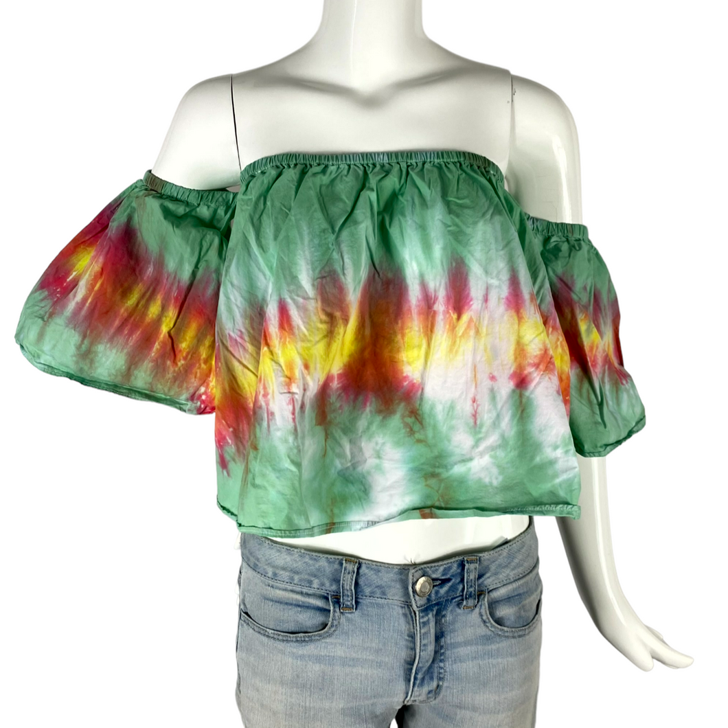 Retro Off The Shoulder Women's Tie Dye Crop Top - M