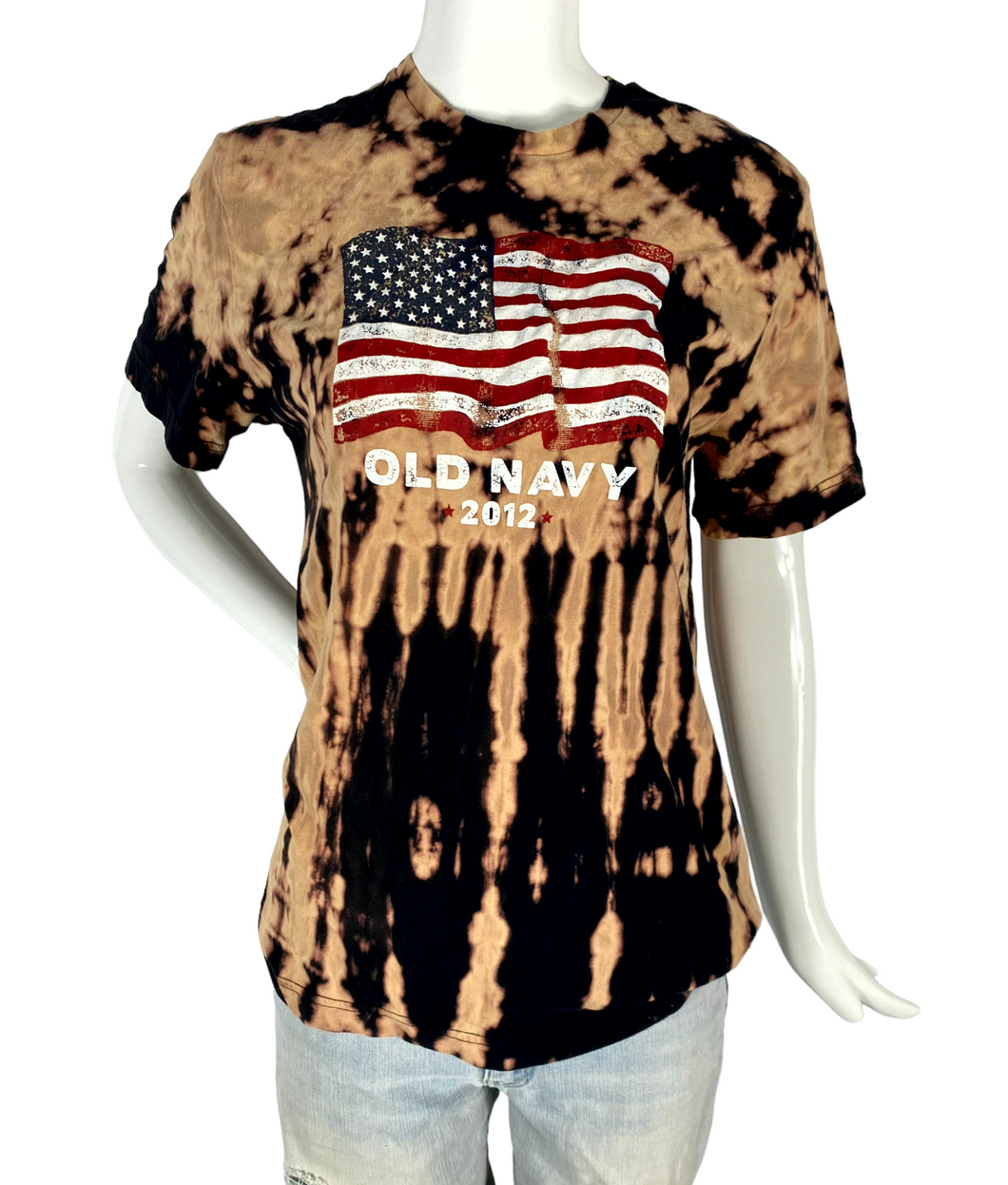 Striped Flag Bleach Dye T-Shirt- M