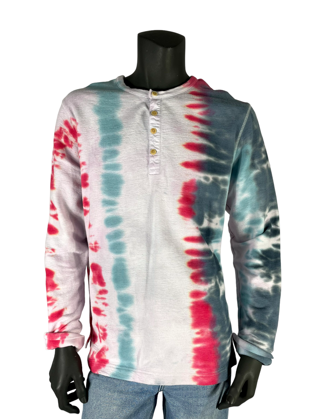 Tie Dye Quarter Button Long Sleeve - XL