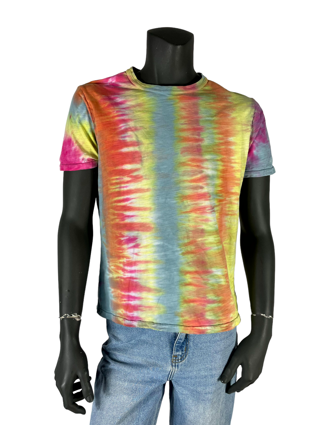 Striped Rainbow Tie Dye T-Shirt - M
