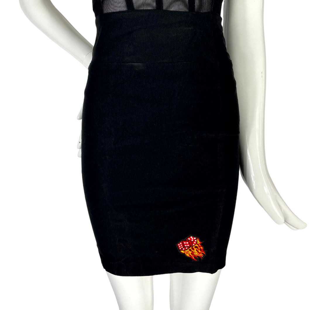 Patched Casino Pencil Skirt - M