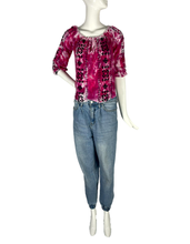 Load image into Gallery viewer, Magenta &amp; White Peasant Blouse- S
