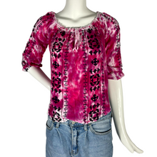 Load image into Gallery viewer, Magenta &amp; White Peasant Blouse- S
