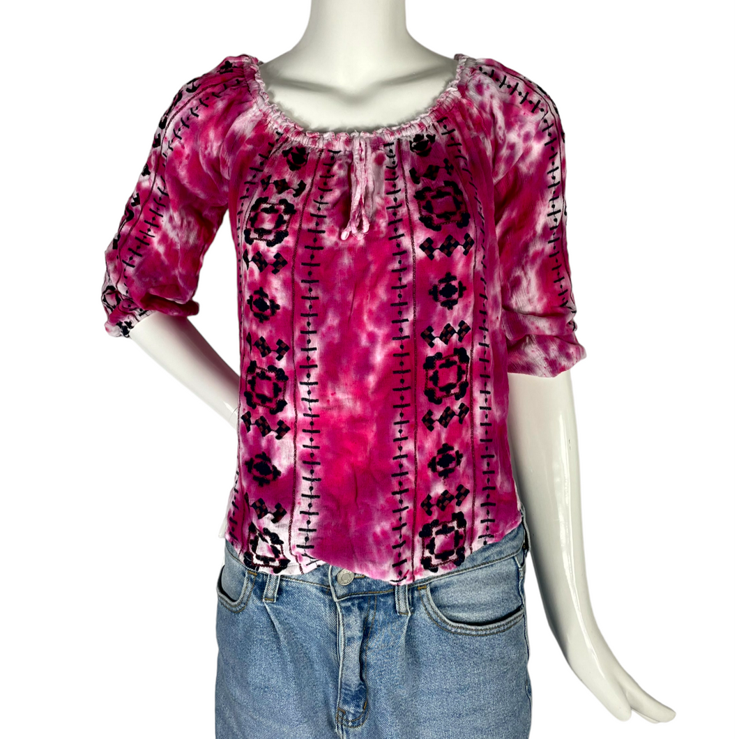 Magenta & White Peasant Blouse- S