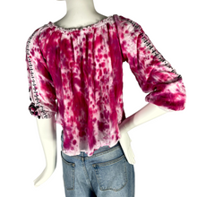 Load image into Gallery viewer, Magenta &amp; White Peasant Blouse- S
